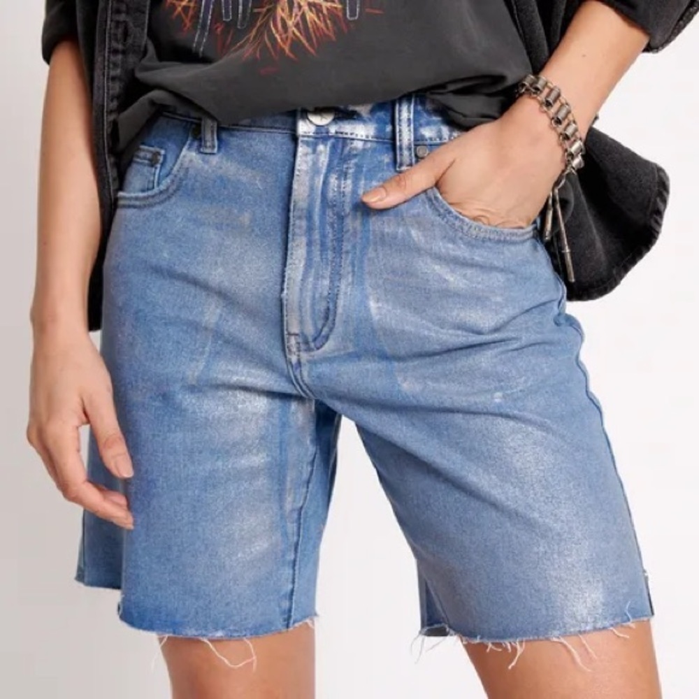 NWT One Teaspoon Jackson Long Jean Shorts in Metal Blue 27